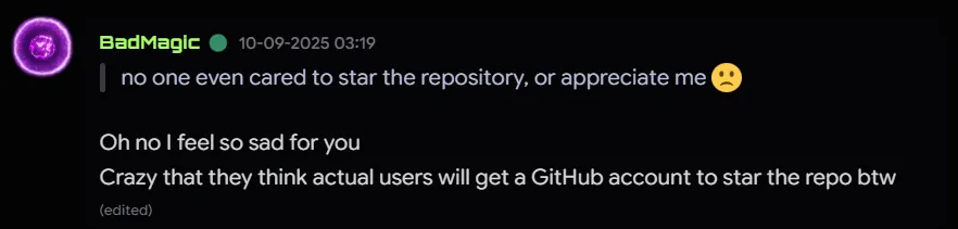 Screenshot 06, GitHub star discussion