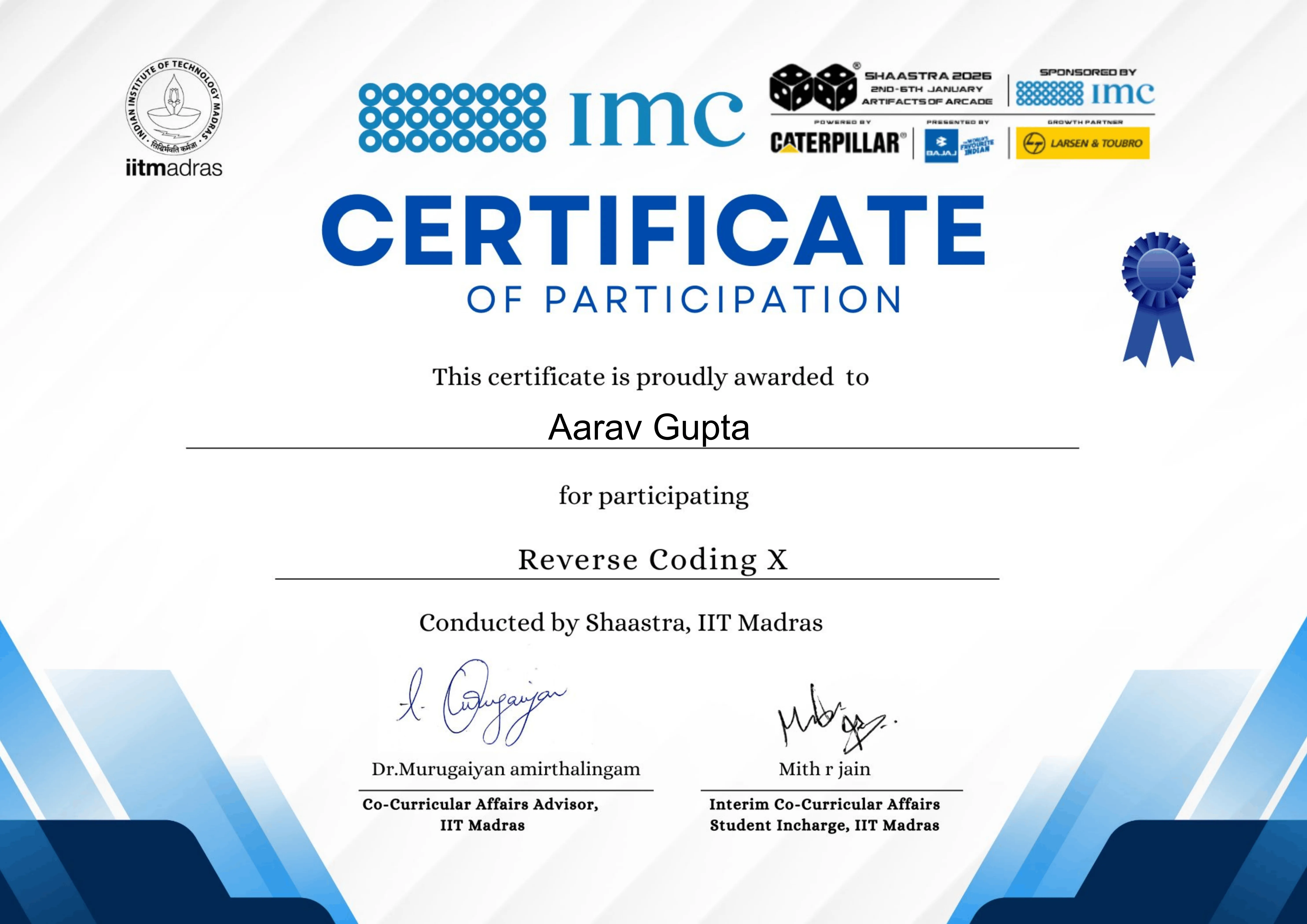 Shaastra 2026 Participation Certificate.