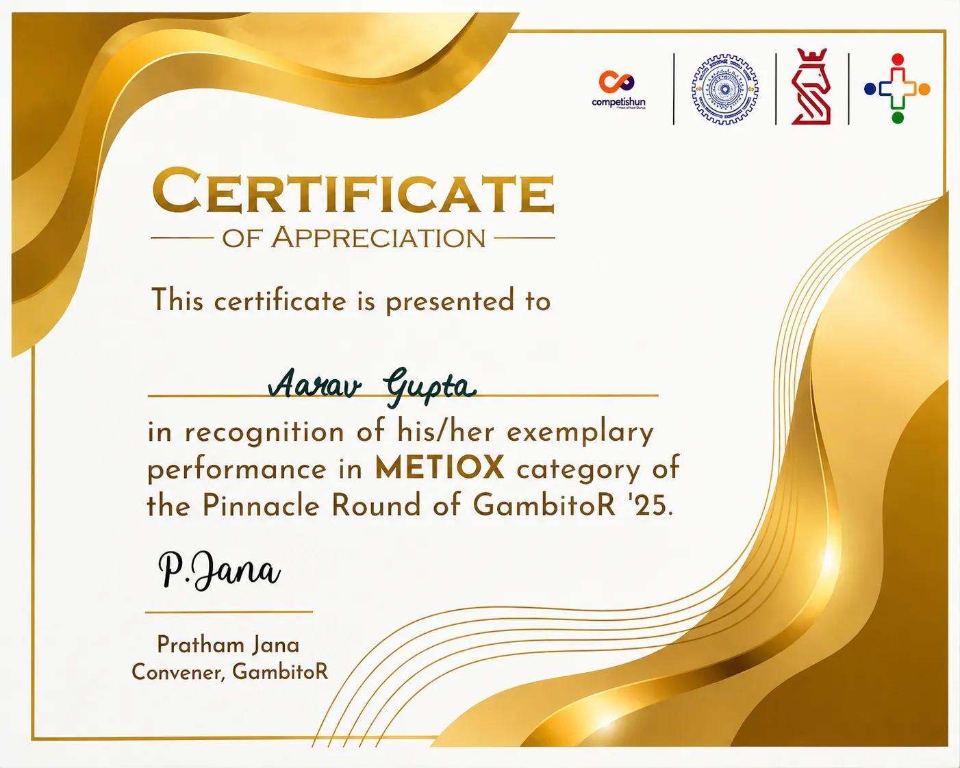 GambitoR 4.0 Certificate of Excellence!