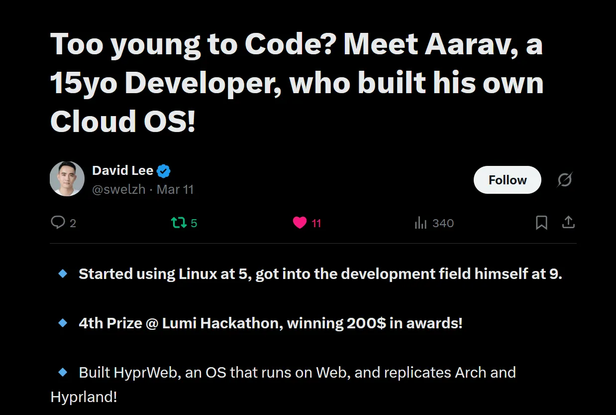 Tweet by Lumi's CEO, for my achievement.